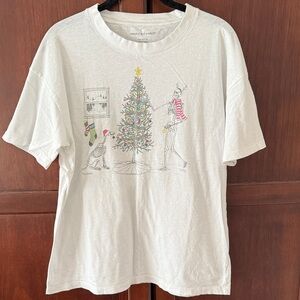 American Eagle Outfitters White Kids' Skeleton Decorating Christmas Tree Tee